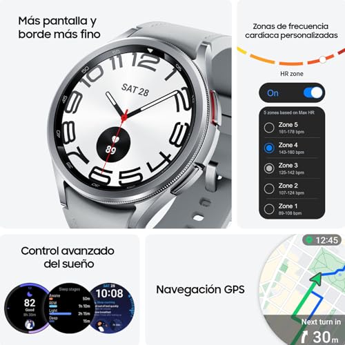 Samsung Galaxy Watch6 Classic 4G LTE, 47 mm + Correa de recambio - Smartwatch, Control de Salud, Seguimiento Deportivo, Batería de Carga Rápida, Plateado (Versión Española)