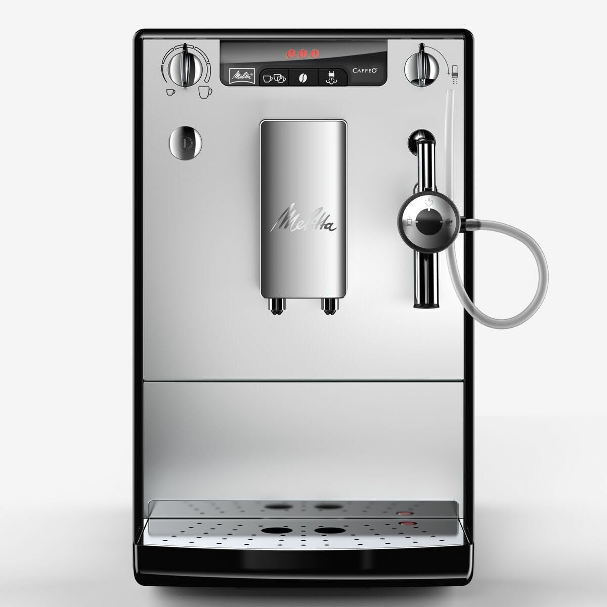 Melitta Solo&Perfect Milk E957-203, Cafetera Superautomática con Molinillo, Auto Capuchinador, 15 Bares, Café en Grano, Limpieza Automática, Personalizable, Plata