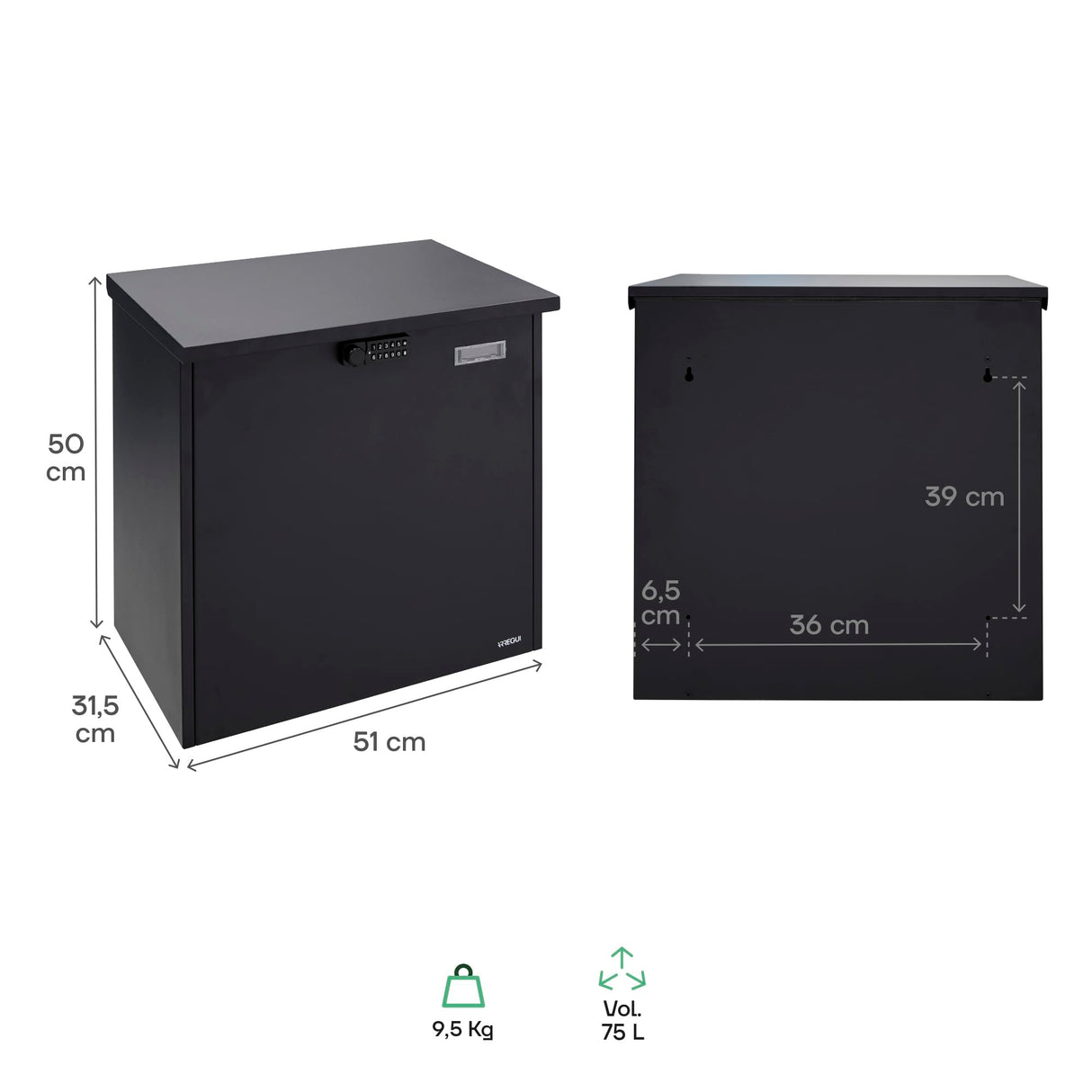 ARREGUI Bigpack Base Electrónico EP2104E Buzón Individual de Paquetería con Apertura Electrónica | Buzón de Acero para Paquetes Grandes (Paquete Máximo: 47x46x24 cm) | Buzon Compras Online | Negro