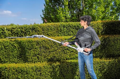 IKRA Tijeras Cortasetos 2 en 1 ICPH 2050 con pértiga telescópica para setos Altos, Incl. 2 baterías de 20 V, estación de Carga rápida y Cinta de Hombro