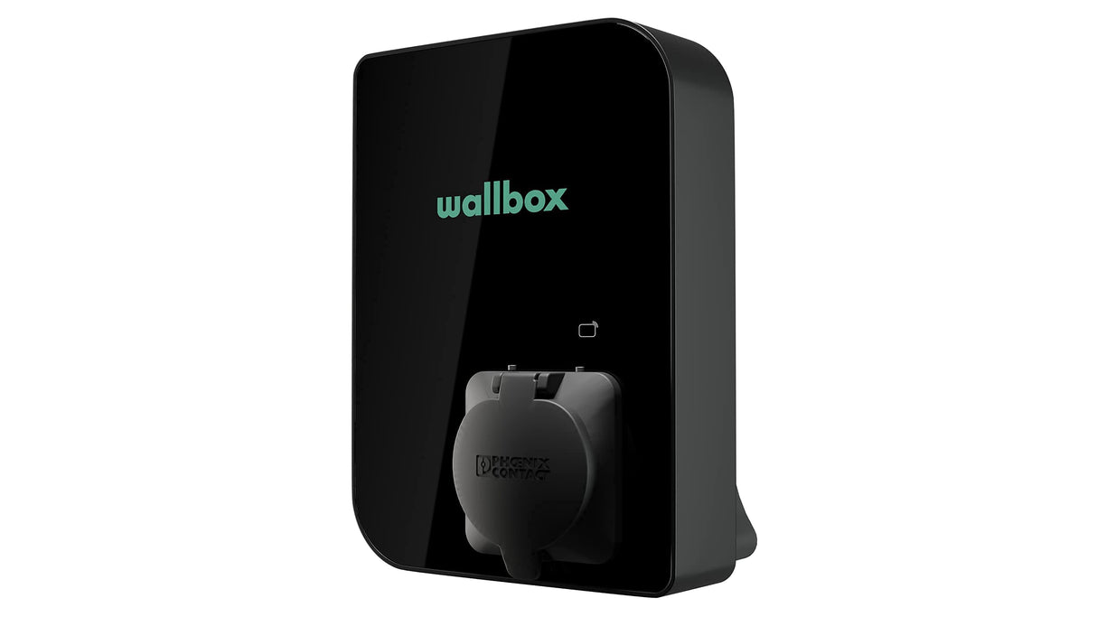 Wallbox Cargador Copper SB para EV. Potencia de hasta 22 kW. Lector de Tarjetas RFID Integrado y Cable de Carga Tipo 2. Conexión WiFi y Bluetooth, y Compatible con OCPP.