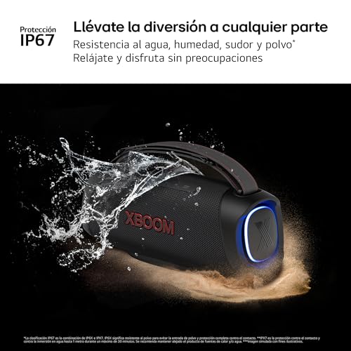 LG XBOOM GO XG8T, Altavoz portátil, Bluetooth 5.3, Bajos Potentes, Resistencia Militar a golpes, Agua y Polvo IP67, Color Negro
