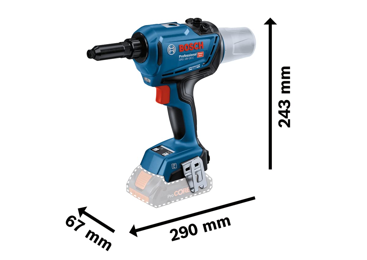 Bosch Professional 18V System GRG 18V-16 C - Remachadora a batería (fuerza 16.000 N, longitud de carrera 25 mm, sin batería, en caja)