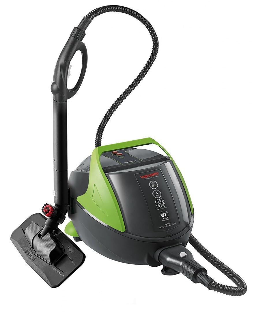 Polti Vaporetto Pro 95 Turbo Flexi, Limpiador a Vapor con Caldera, Presión máxima 5 Bar, Potencia 1100 W, Autonomía ilimitada, Fabricado en Italia, Función Eco, 14 Accesorios Incluidos, Negro y Verde