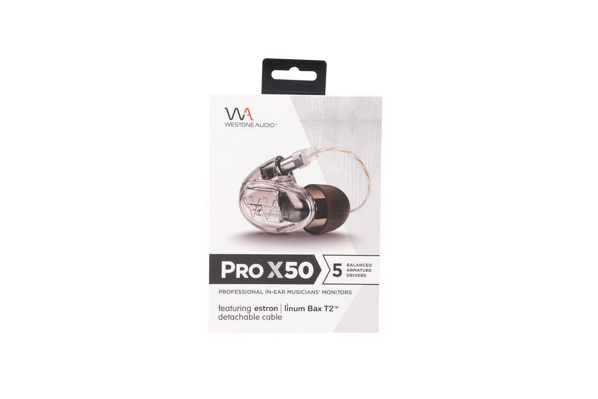 Westone Audio Pro X50 - Auriculares IEM con transductor de Armadura balanceada Simple - Cable T2 Desmontable, Ambiente pasivo, IEM para músicos y Artistas, Auriculares cómodos - Transparente