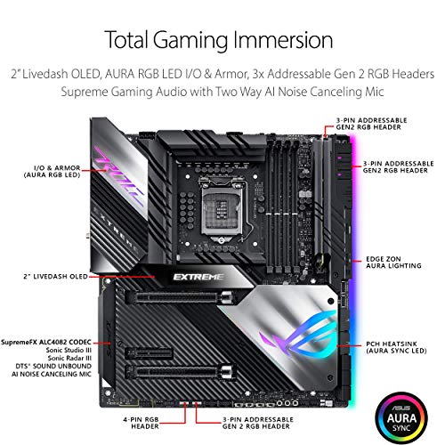 ASUS ROG MAXIMUS XIII EXTREME - Placa base (Intel Z590, LGA,1200 EATX con VRM de 20 fases, 5 M.2, 2 Thunderbolt 4, Marvell AQtion 10 GB Ethernet, Intel 2.5 GB Ethernet, PCIe 4.0, WiFi 6E y Aura Sync)