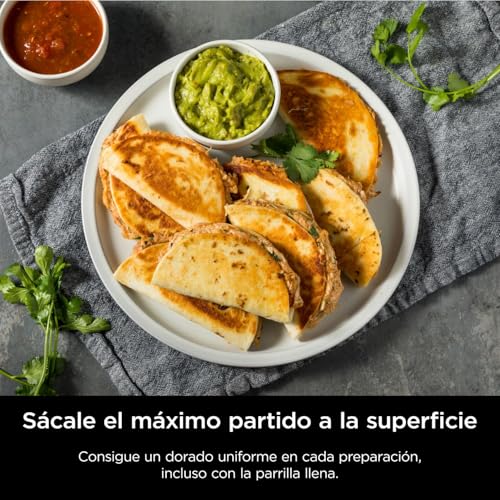 Ninja Sizzle Pro XL Parrilla y plancha para interior, con placa de parrilla y plancha cerámicas antiadherentes, tapa desmontable, recogegrasas y guía de recetas, color plateado/negro GX101EU