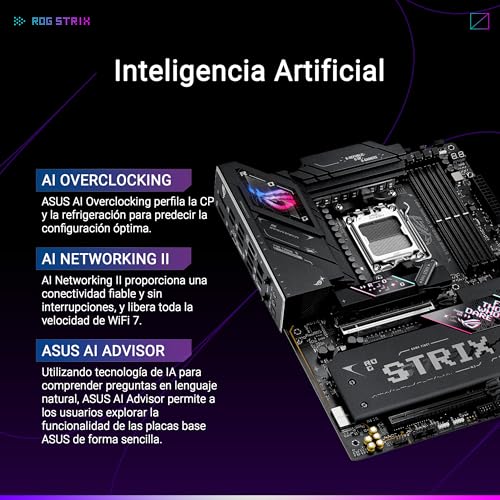 ASUS ROG Strix B850-E Gaming WiFi - Placa Base AMD, 16+2+2 etapas de Potencia, DDR5, Cinco Ranuras M.2, PCIe 5.0, WiFi 7, Puerto USB4 Tipo-C, USB 20 Gbps con PD 3.0 de hasta 30 W y Aura Sync RGB