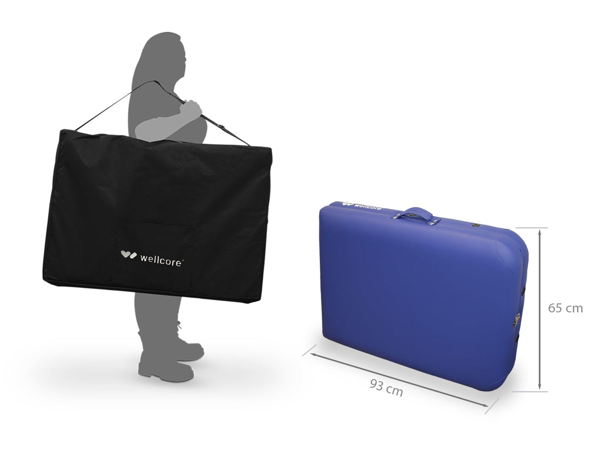 QUIRUMED Camilla de Masaje Plegable WELLCORE, Fabricada en Madera, Polipiel, 185 x 65 cm, Altura Regulable, Cabezal extraÃble, Dos Brazos de ampliación, Agujero Facial, Color Negro, hasta 225 kg