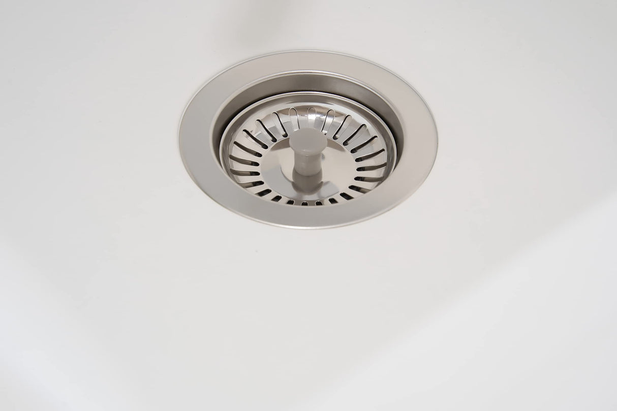 Respekta Boston Fregadero de Mineralite en blanco/Fregadero empotrado de 1 cubeta de 86 x 50 cm/Apto para bases a partir de 45 cm de ancho