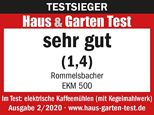 ROMMELSBACHER Molinillo de café EKM 500, mecanismo cónico, báscula de precisión, soporte para filtro, grado de molienda en 39 niveles, 5 teclas de función para uso individual y flexible