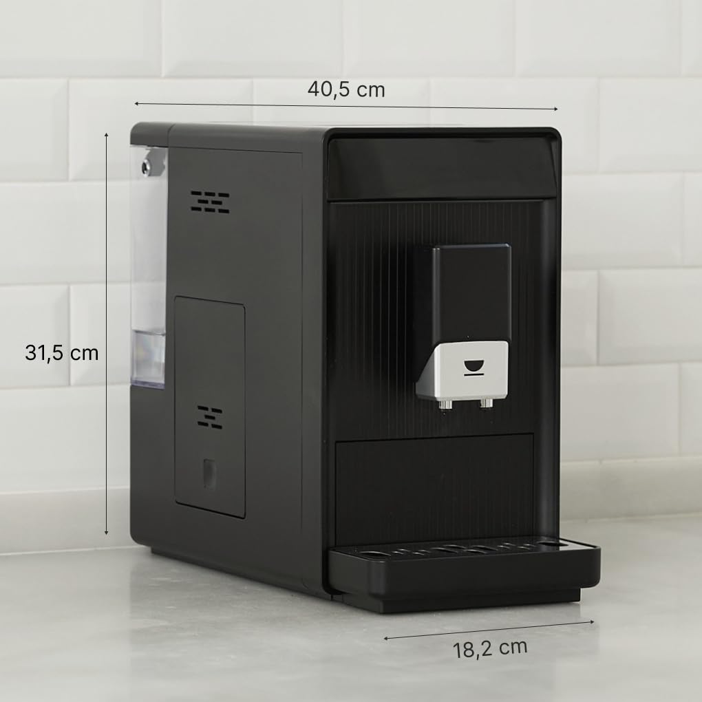 Incapto Aura Cafetera Superautomática | 19 Bares | Botón Doble Espresso | Cafetera de Grano Compacta y Diseño Elegante | Molinillo Regulable | Limpieza automática | Múltiples recetas (Negro)