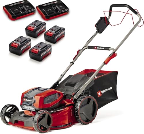 Einhell Professional Cortacésped con batería GP-CM 36/47 S Li BL Power X-Change (36 V, 47 cm de Ancho de Corte, hasta 700 m², sin escobillas, Cesta 65 L, Incl. 4x4,0Ah baterías, 2X Twincharger)