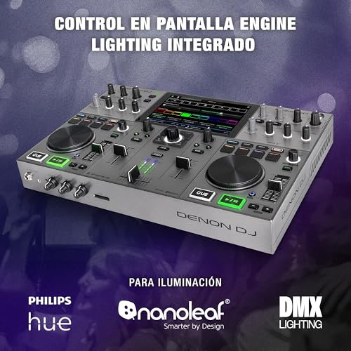Denon DJ PRIME GO+ Controlador DJ portátil y mezclador con separación de stems, 2 decks, streaming por wifi, Bluetooth, control de luces y pantalla 7"