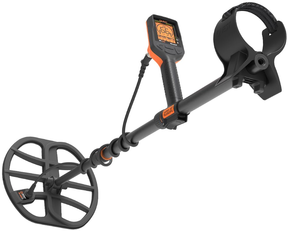 Quest Detector de metales X10 IDmaxX con hoja de alto rendimiento de 11 x 10 pulgadas TurboD doble D bobina impermeable ligera incorporada USB-C batería recargable altavoz LED retroiluminación y