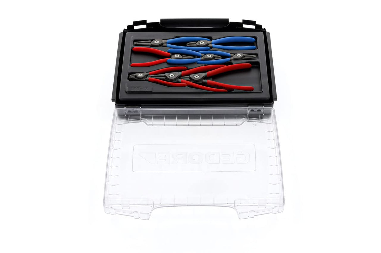 GEDORE Juego de alicates para circlips, 8 piezas, Juego de herramientas para circlips interiores y exteriores, Rectos y acodados en 90°, 1101-005
