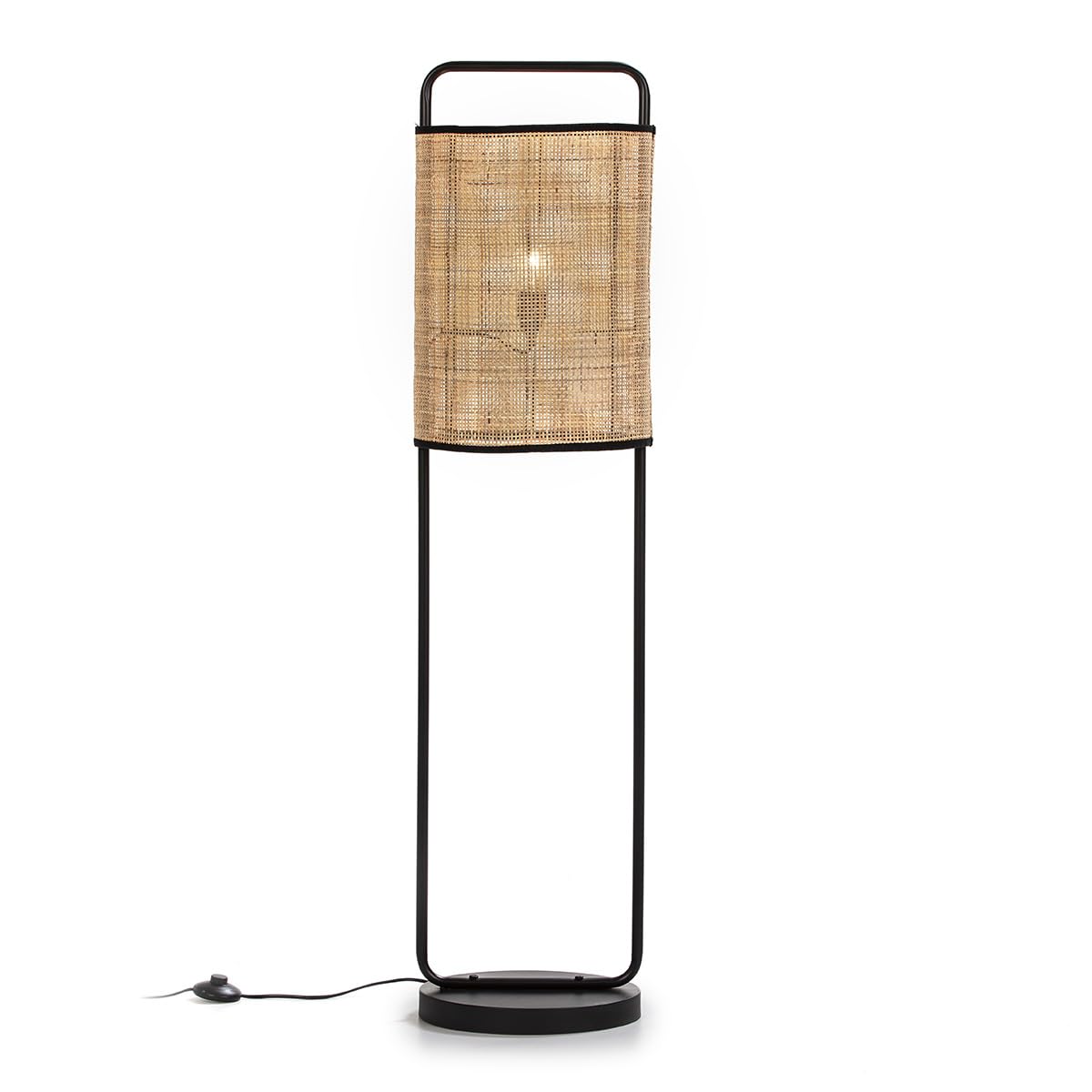 LAMPARA DE PIE 33X33X134 METAL NEGRO/RATAN NATURAL