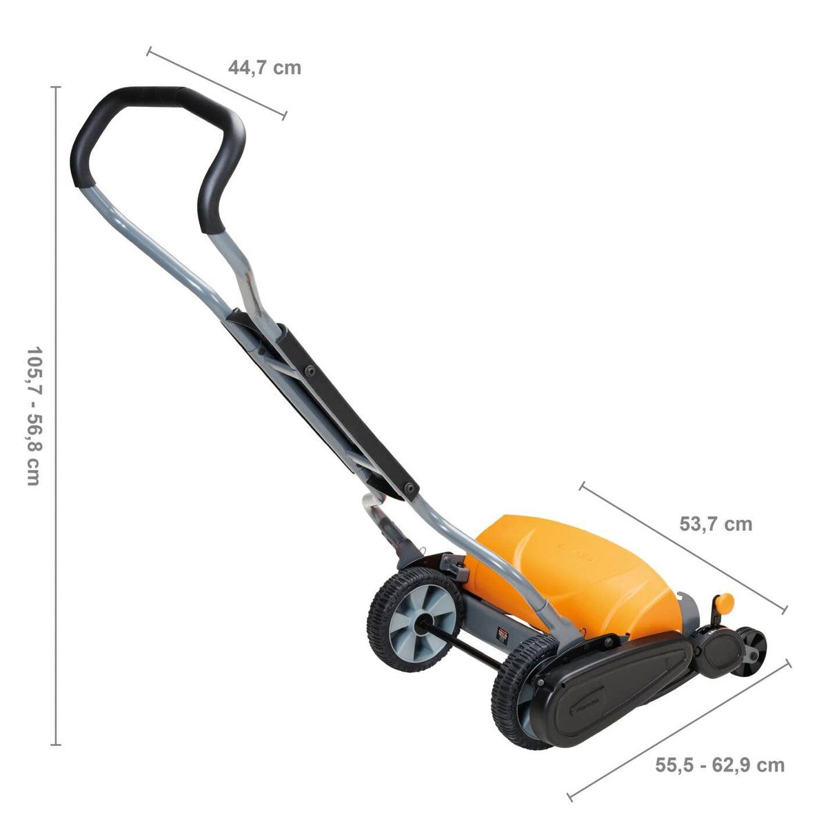 Fiskars Cortacésped StaySharp Max, Cortacésped con sistema de corte sin contacto, Ancho de corte: 46 cm, Negro/Naranja/Plata, 1000591
