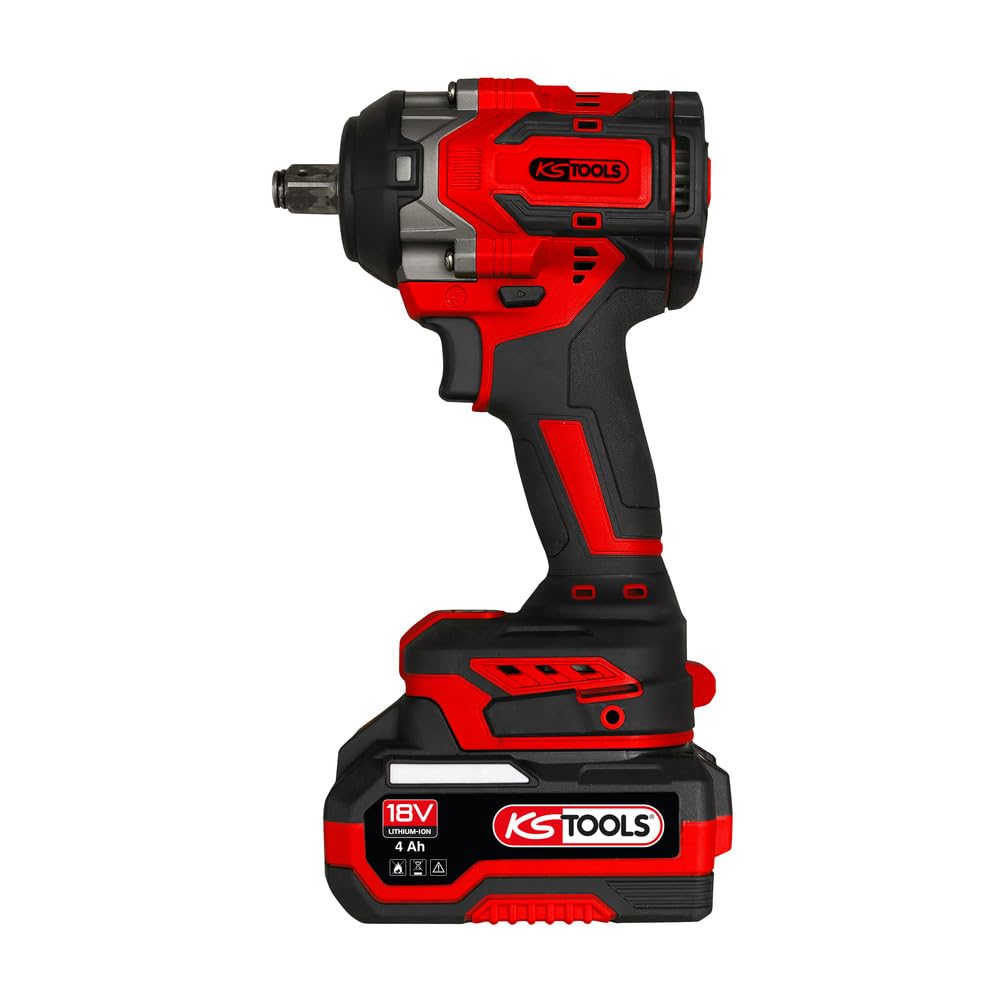 KS TOOLS 515.4710F - Llave de impacto (1/2", llave de impacto inalámbrica sin rosca, potencia 18 V, 850 Nm, 1,5 kg, sin batería, incluye 2 baterías de 4 Ah