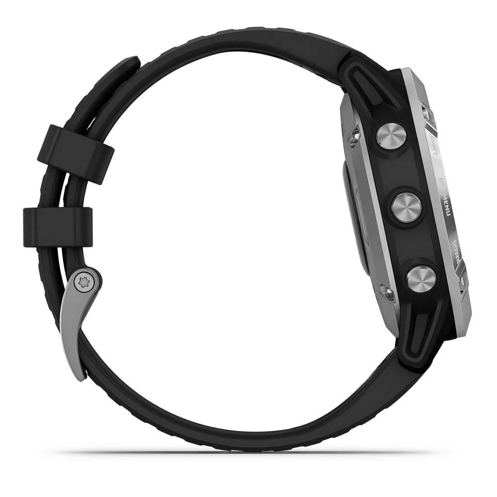 Garmin fēnix 6 Solar - Reloj multideporte avanzado con GPS y carga solar, Plateado con correa negra, Grande