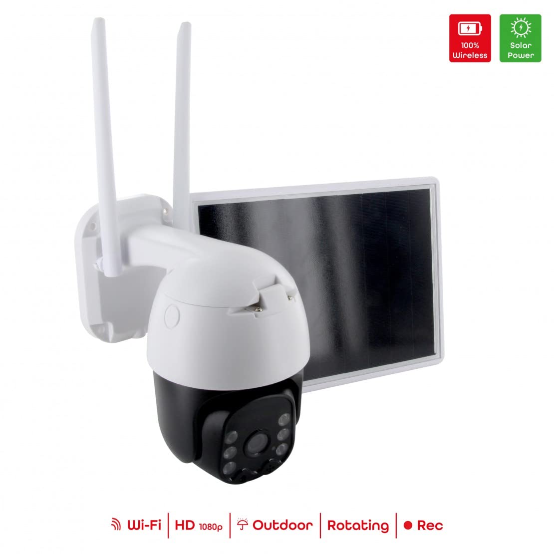 2x Cámara rotativa WiFi inalámbrica domo para exteriores con panel solar
