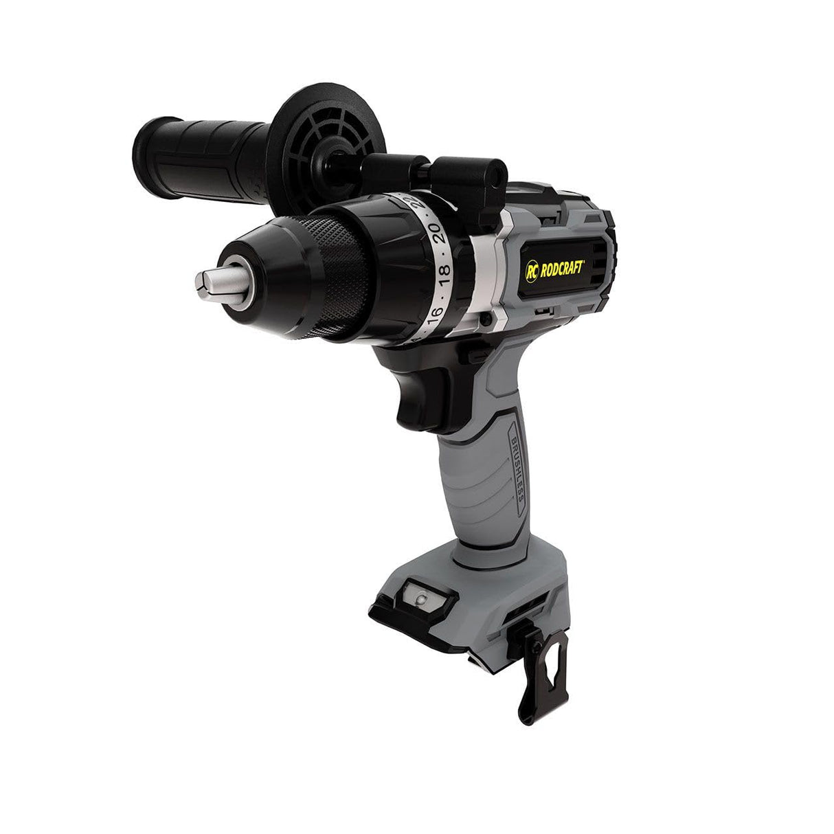 Rodcraft RC9042 - Taladro de impacto inalámbrico de hasta 13 mm, 500-2000 rpm, luz LED, sin batería, sin cargador, en caja de cartón, con mango suave y mango lateral.