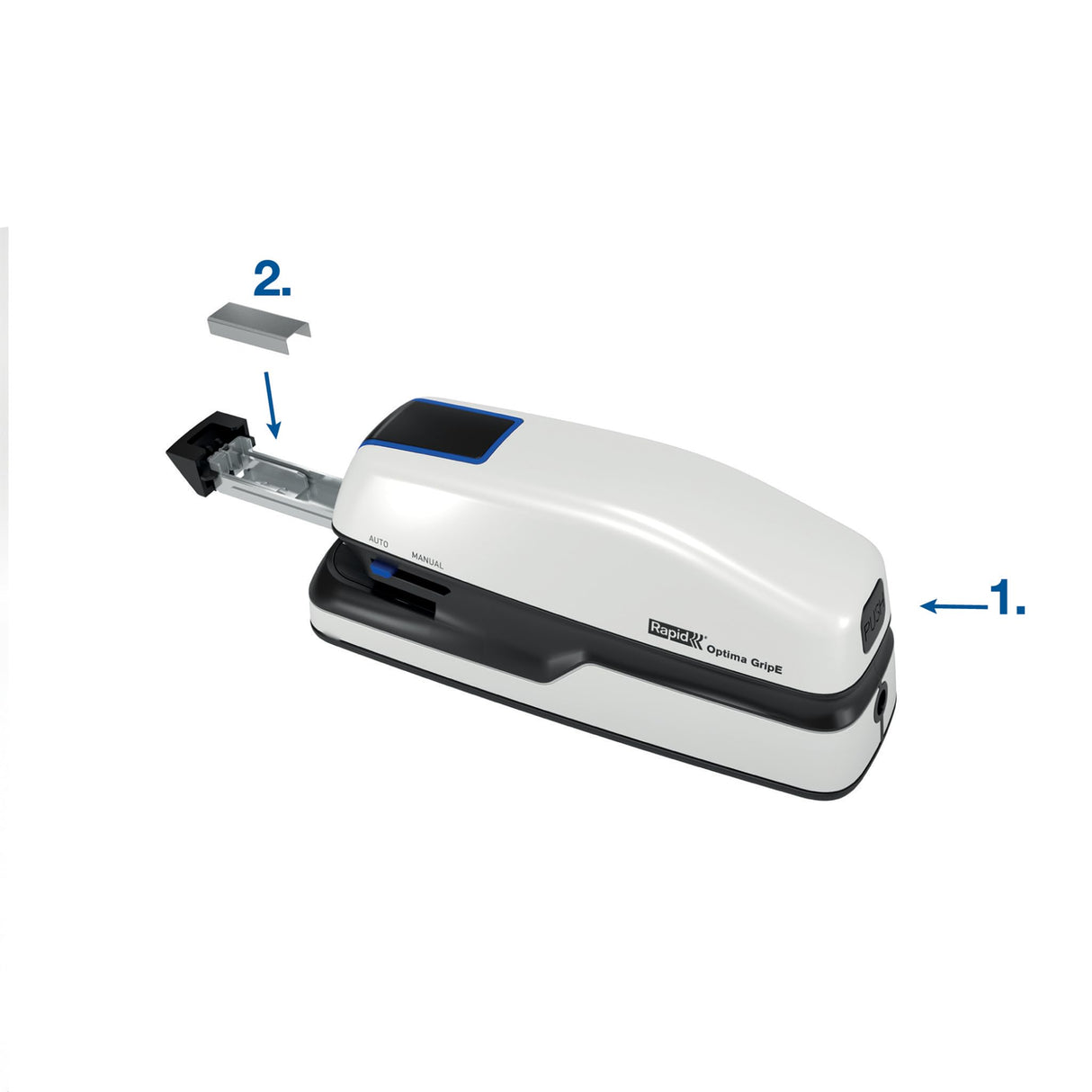 Rexel Rapid Grapadora Eléctrica Contactless Optima GripE, Grapadora Automática con 1000 Grapas Incluidas, Grapadora Color Blanco, Hasta 20 Hojas, 2102349