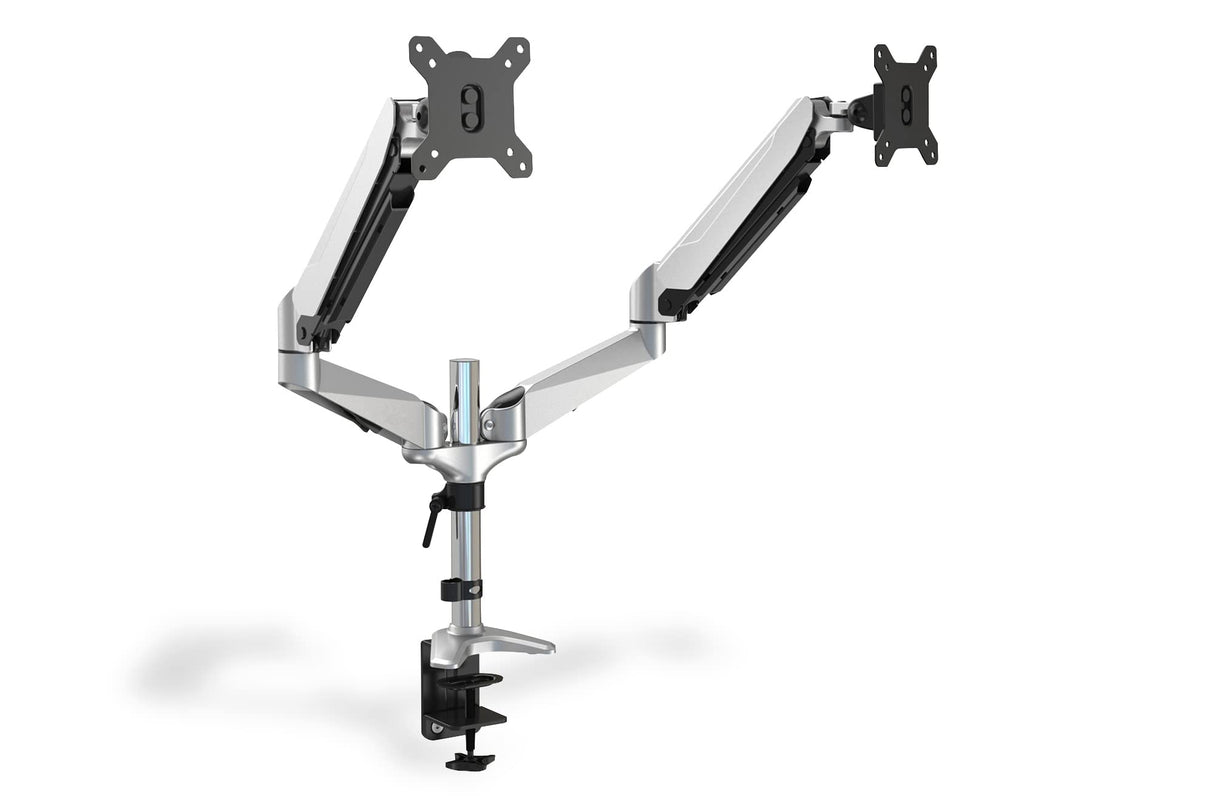 DIGITUS Soporte para monitor - Abrazadera y resorte de gas - 2 monitores - hasta 27 Pulgadas - hasta 2X 8 kg - VESA 75 & 100 - Plata/negro
