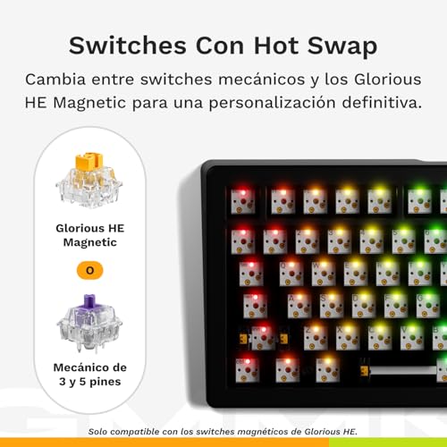 GLORIOUS Gaming GMMK 3 Pro HE: Teclado Gaming inalámbrico, Hall Effect, Carcasa de Aluminio, tasa de sondeo 8K, switches con Hot Swap MX y HE, acción Ajustable, TKL 75%, QWERTY nórdico - Negro