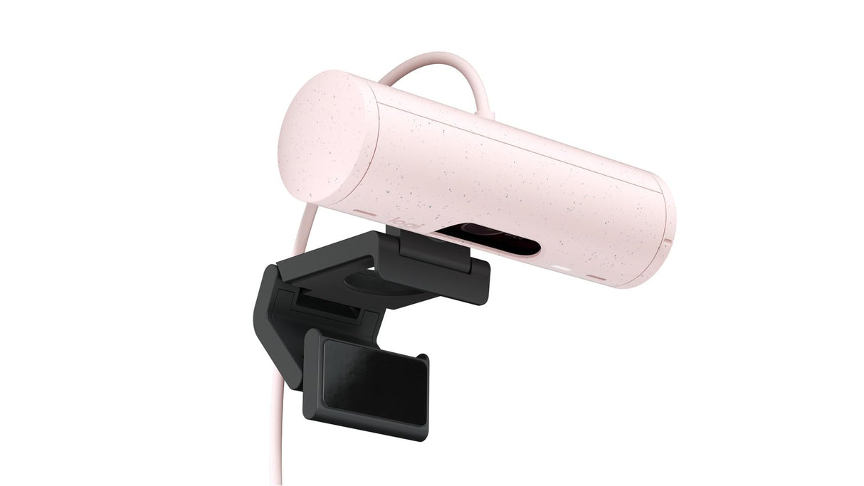 Logitech Brio 500 HD Webcam Ajuste Luz, Modo Visualización, Mics Duales con Reducción Ruido, Cubierta Privacidad Cámara Web, Admite MS Teams, Google Meet, Zoom, Cable USB-C, Webcam Streaming - Rosa