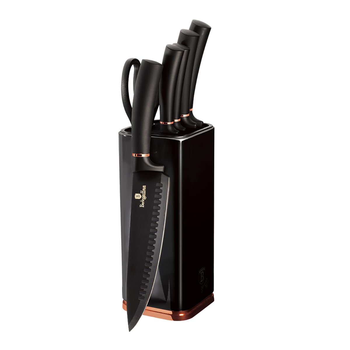 6 piezas. BERLINGER HAUS BH-2422 - Juego de cuchillos de cocina con soporte, color negro y rosa