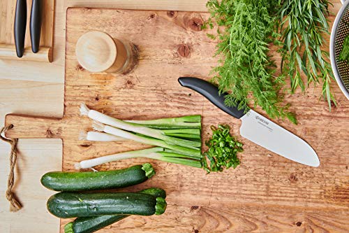 KYOCERA Juego de cuchillos de cerámica con cuchillo de pelar GEN, cuchillo multiusos, cuchillo universal y cuchillo Santoku y bloque de cuchillos redondo para 8 cuchillos, KB-RD BK 4KN FK EU