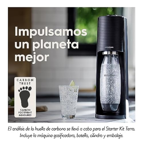 SodaStream Terra Pack - Máquina Gasificadora de Agua Color Negro, Incluye 1 Botella Fuse de 1L 2 Botellas Fuse de 0,5L y 1 Cilindro de Gas Color Rosa, Para Preparar Hasta 60L de Agua con Gas