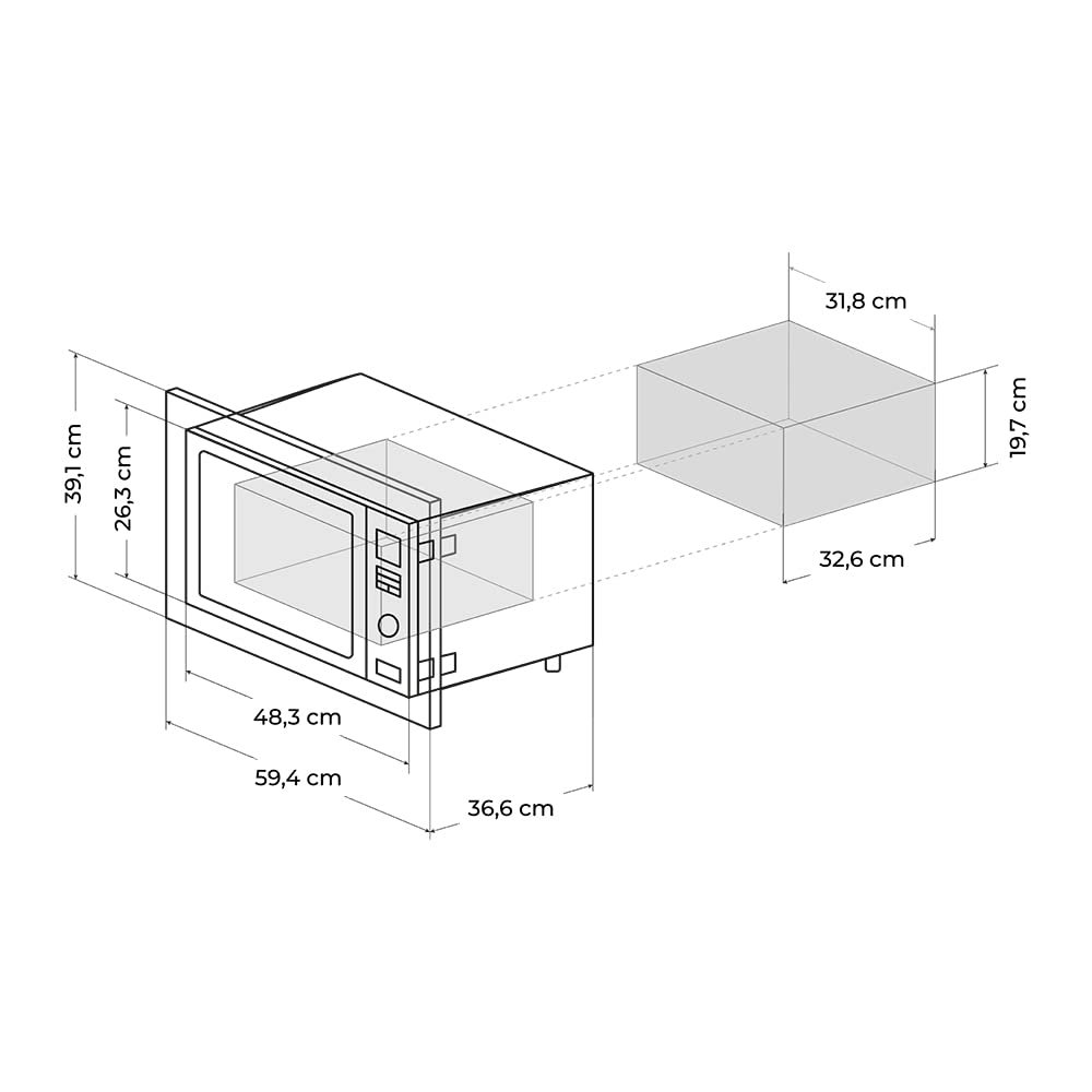 Cecotec Microondas encastrable Digital GrandHeat 2350 Built-In White. 900W, Integrable, 23 Litros, Grill, 9 Funciones preconfiguradas, Quick Start, Temporizador