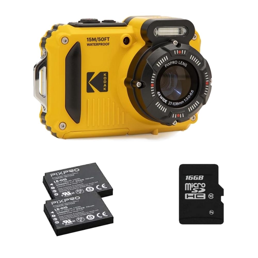 KODAK Pixpro Pack WPZ2 + 2 baterías + 1 Tarjeta SD – Compacto 16 M Pixeles, Resistente al Agua hasta una Profundidad de 15, antigolpes, vídeo 720p, Pantalla LCD 2,7 – Batería de Li-Ion – Amarillo