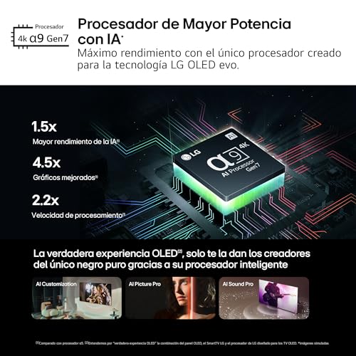 LG OLED55C44LA.AEU, 55", OLED 4K, Serie C4, 3840x2160, Smart TV, WebOS24, Procesador a9, Dolby Vision, Dolby Atmos, TV Gaming, 144 Hz, AMD FreeSync, Negro