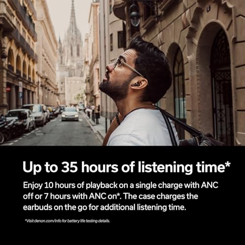 Denon AH-C840NCW - Auriculares intrauditivos inalámbricos Bluooth con cancelación Activa de Ruido, Resistentes al Agua, Llamada cristalina, Color Negro