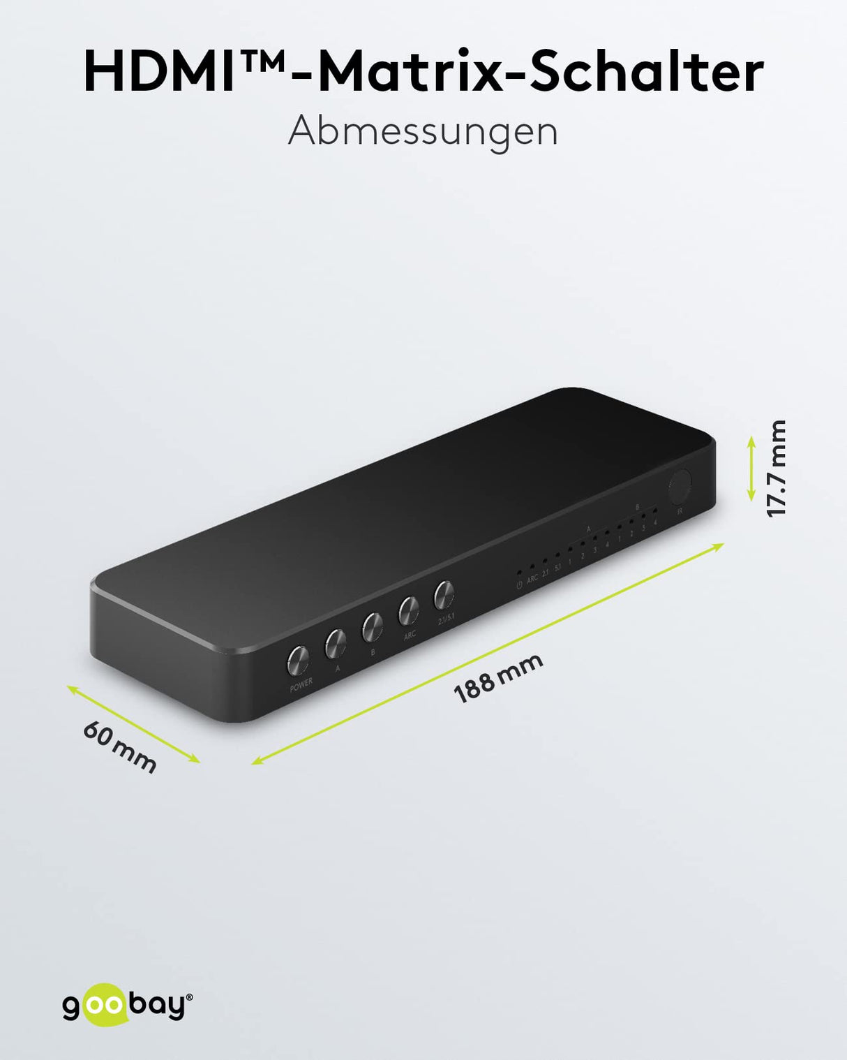 goobay 58479 HDMI Matrix Switch 4 a 2/Divisor Matrix Switch 4k @ 60 Hz/con mando a distancia para reproductor de Blu Ray, Xbox, PS5 y TV/conmutador de 4 entradas y 2 salidas,Schwarz
