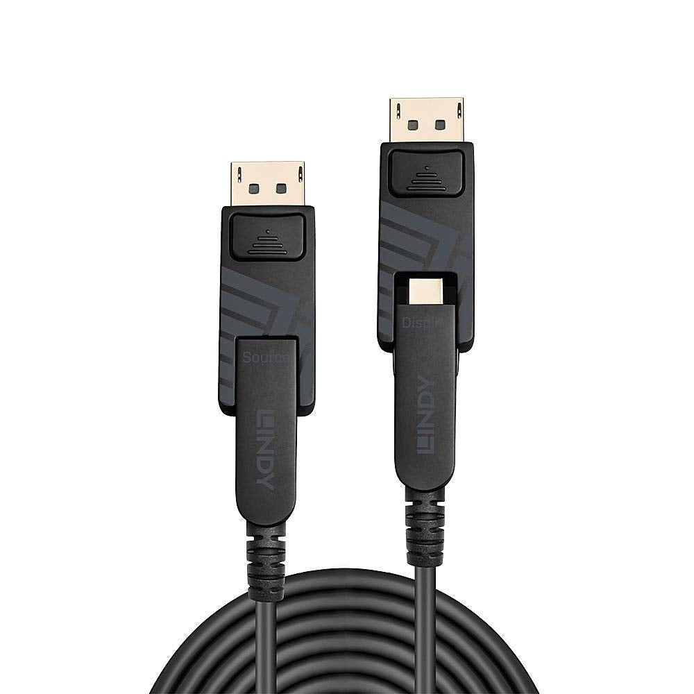 LINDY Cable Mini DisplayPort 1.4 híbrido Fibra óptica con Conectores DP Desmontables, 50 m