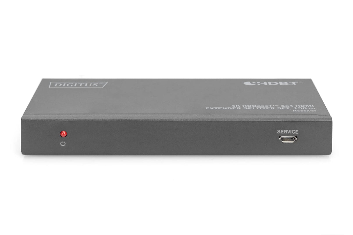 DIGITUS DS-55510 HDMI Extensor/Divisor HDMI 1:4 (HDBaseT) - UHD 4K/60 Hz - 120 m a través de cable LAN (HDBaseT 100 m) - Set: Transmisor y Receptor - Loop-Out, IR Infrarrojos, Audio, EDID, RS232