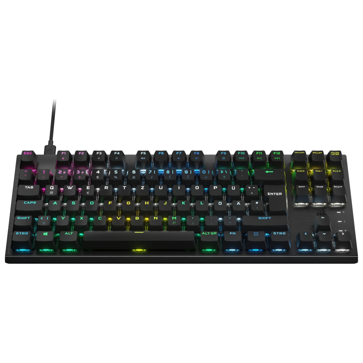 Corsair K60 Pro TKL RGB Teclado óptico mecánico Tenkeyless para Juegos - Interruptor OPX, Carcasa de Aluminio Cepillado, Cable USB Tipo C Desmontable, diseño DE, QWERTZ - Negro