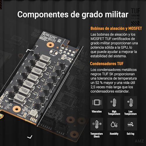 ASUS TUF Gaming Radeon RX 9070 XT OC Edition 16GB GDDR6, Tarjeta gráfica Gaming (PCIe 5.0, 16GB GDDR6, HDMI/DP 2.1, 3.125 Ranuras, Grado Militar, Revestimiento PCB, Ventiladores axial-Tech)