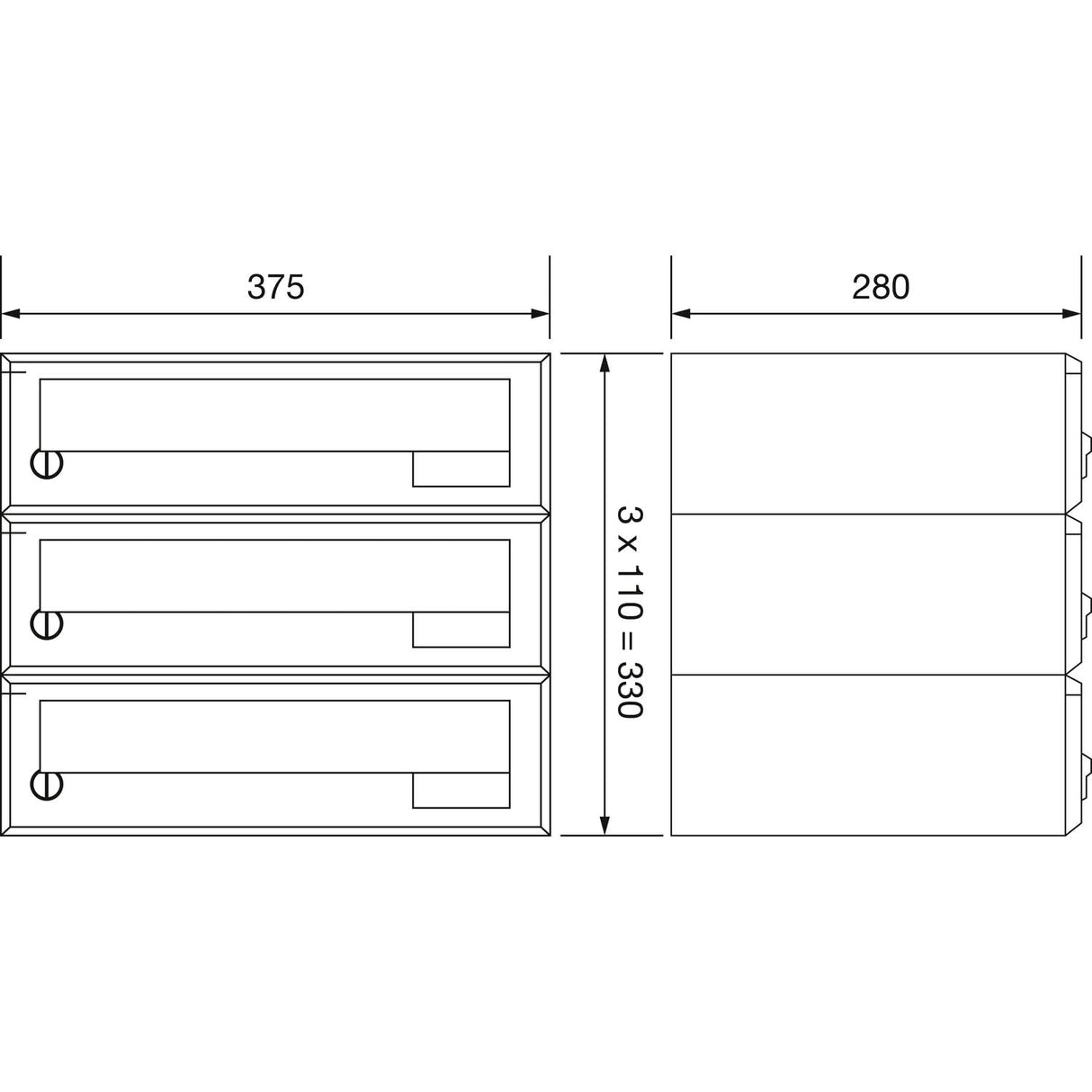 JU HBFA3/08-502 RAL9016 Caja de 3 Piezas, 375 x 330 x 280 mm, Acero Blanco RAL 9016, Plata