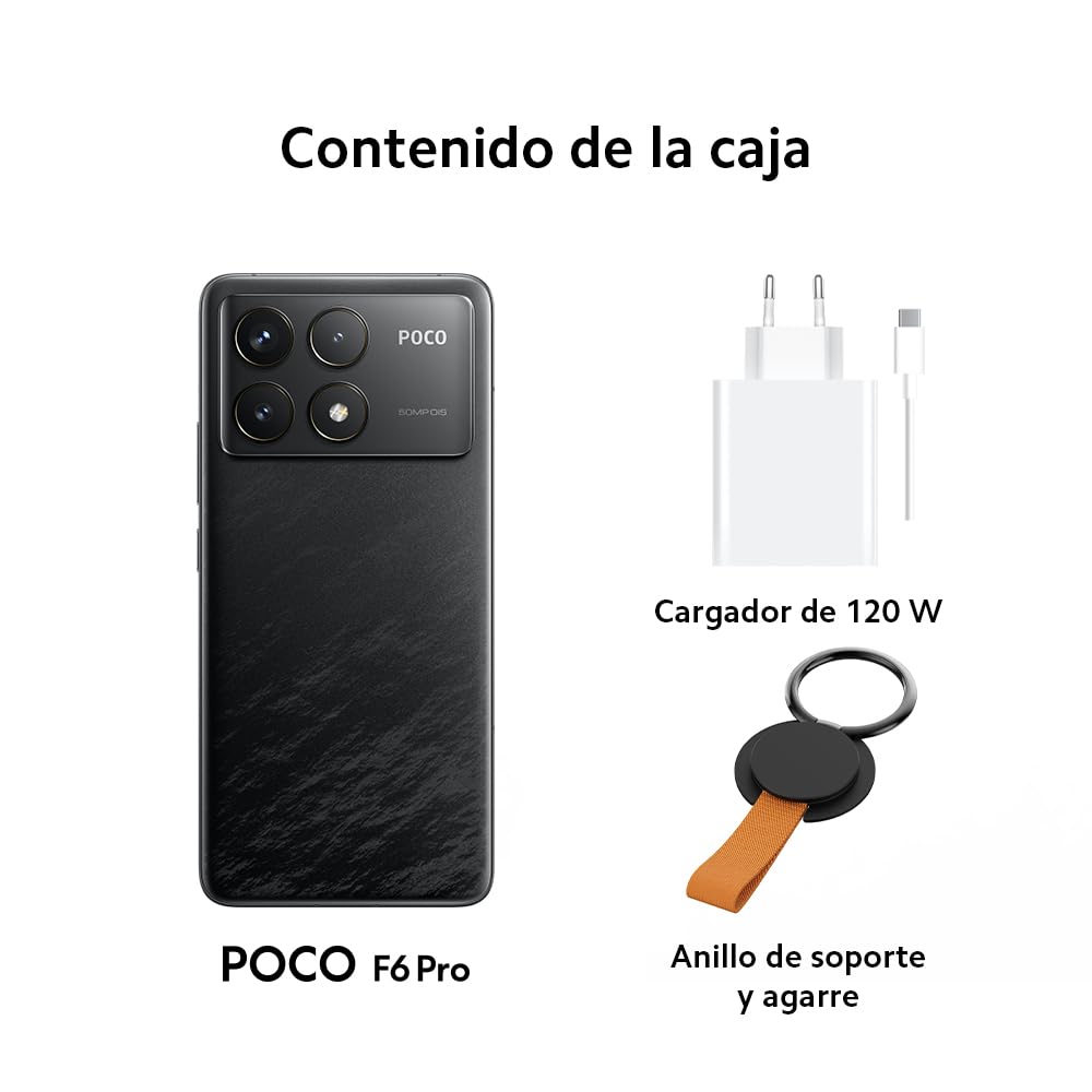 Xiaomi Poco F6 Pro - Smartphone de 12+512GB, Snapdragon 8 Gen 2, Pantalla AMOLED de 120 Hz, Triple cámara de 50MP, 120W HyperCharge, 5000mAh, Negro (Versión ES)
