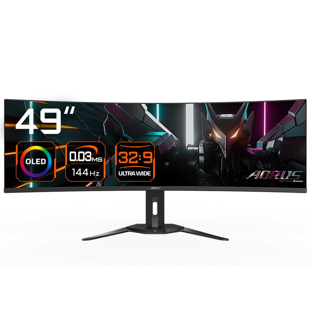 Gigabyte AORUS Monitor de Juegos Curvo CO49DQ OLED - 5120x1440 (DQHD), 1800R, 144Hz, 0.03ms, KVM, FreeSync Premium Pro, HDMI 2.1