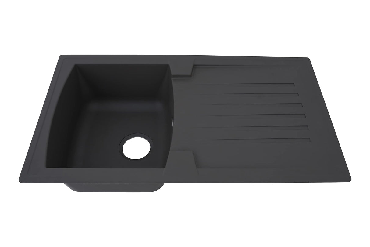 Respekta Boston Fregadero de Mineralite en gris hormigón/Fregadero empotrado de 1 cubeta de 86 x 50 cm/Apto para bases a partir de 45 cm de ancho
