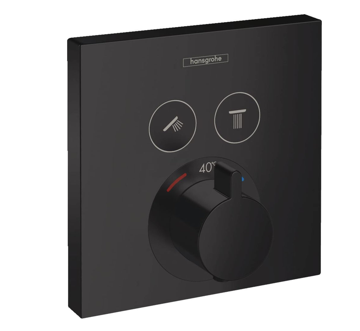 hansgrohe ShowerSelect - termostato empotrado , grifo con botón de seguridad (SafetyStop) a 40 °C, termostato rectangular para ducha y bañera, mezclador para 2 funciones, negro mate