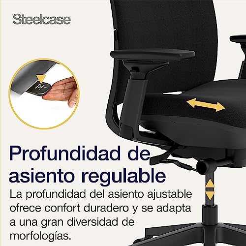 Steelcase Amia, silla de oficina ergonómica con sujeción lumbar regulable en altura y brazos regulables Ónix