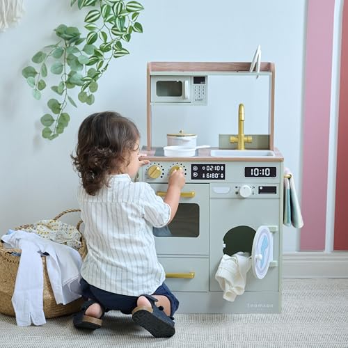 Teamson Kids Cocina Infantil de Madera con huerto, Lavadora Verde, Horno, Fregadero y Accesorios para Juego simbólico en casa