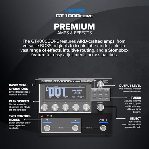 Procesador de efectos de guitarra BOSS GT-1000CORE en un pedal compacto | Creación sonora ilimitada | Insuperable calidad de sonido con AD/DA de 32 bits | Procesamiento de coma flotante de 32 bits